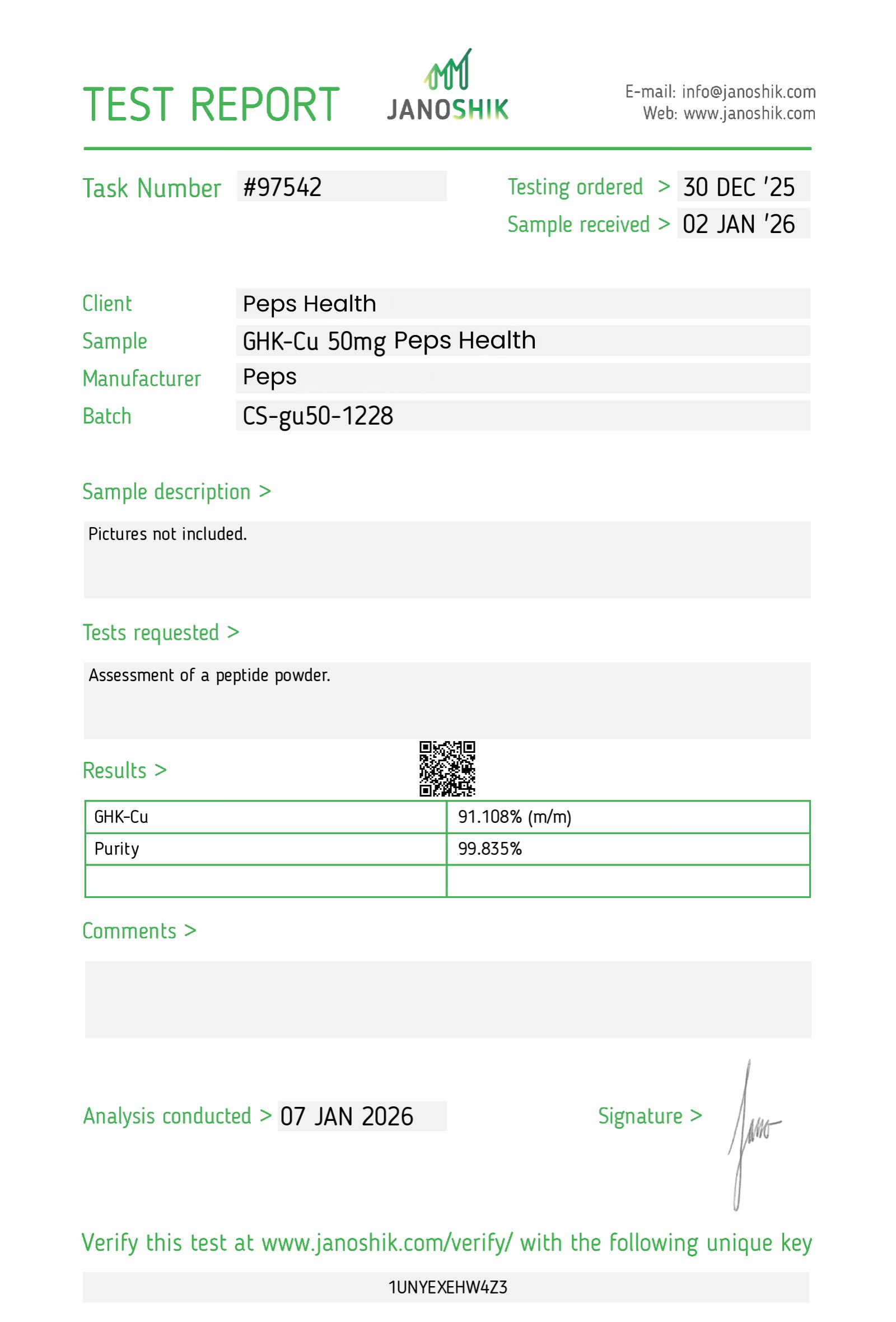 Certificate of Analysis